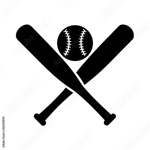 Two baseball bats and one baseball ball on transparent background silhouette
