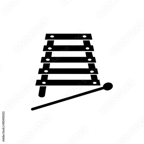 Illustration of a xylophone and stick on transparent background silhouette