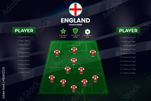 Modern Football Formation Lineup Graphic - Soccer Starting XI Template with Player Numbers and Pitch Background