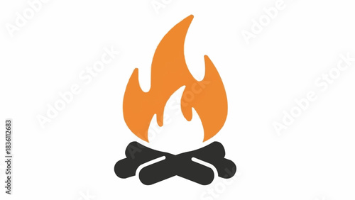 A simple, stylized illustration of a burning campfire with orange flames and dark logs.