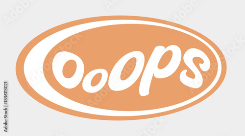 オレンジ色の「oops」のポップな文字イラスト、高解像度350dpi、ステッカー・シール風