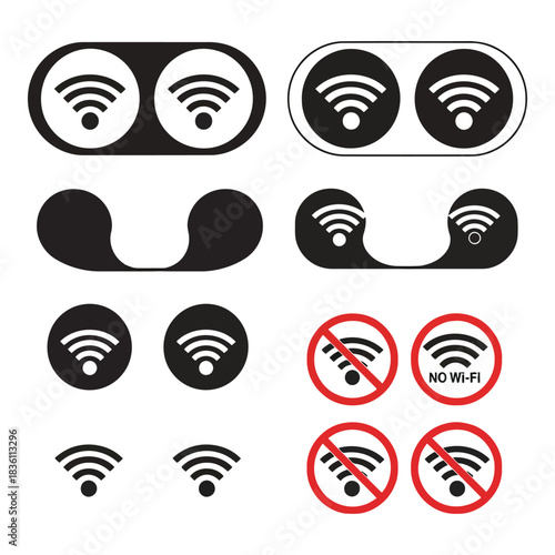 Collection of wi-fi symbols including active, inactive, and restricted access icons