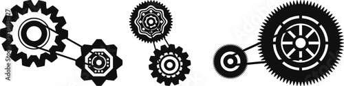Gear setting vector icon set. Isolated black gears mechanism and cog wheel on white background. Progress or construction concept. Cogwheel icons UI