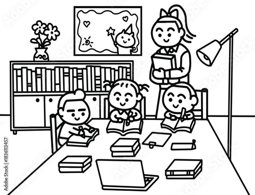 A group of students paying attention in class.