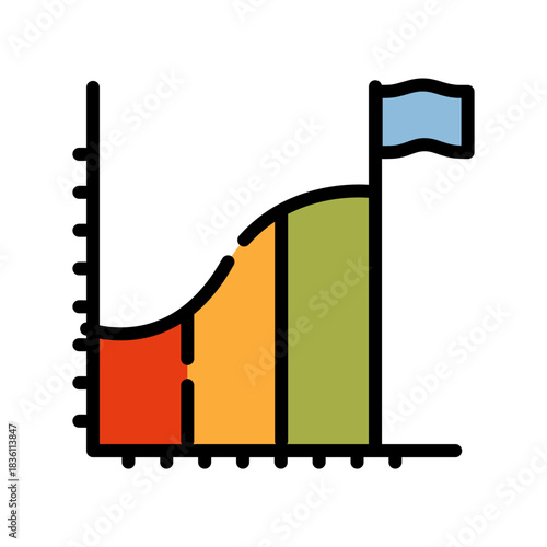 Graph chart filled line color icon. Progress Graph symbol.