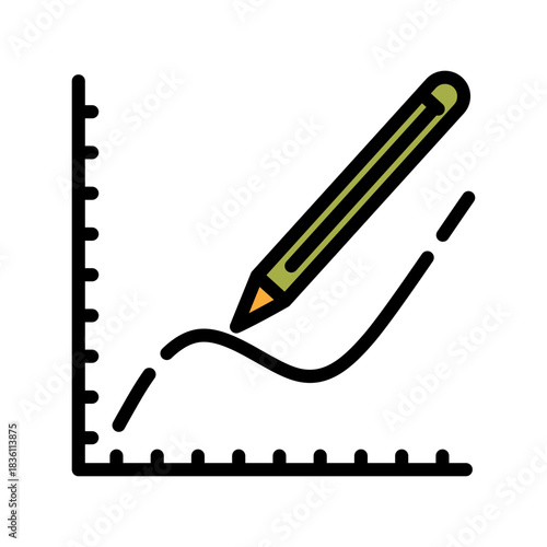 Graph chart filled line color icon. Pen Marking symbol.
