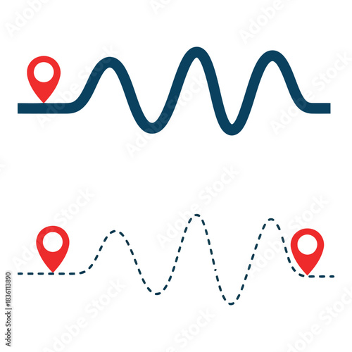 Two stylized route maps with location pins indicating start and end points on a white background.