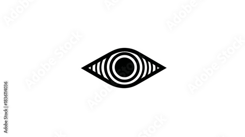 Abstract eye icon with concentric circles, black and white minimal graphic design for vision and monitoring concepts.