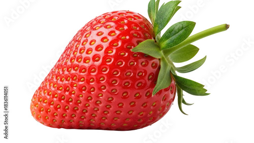 Quadro em tela Fresh red strawberry isolated PNG on transparent background, ripe fruit with gre