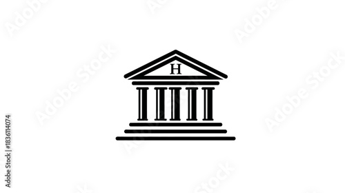 Classical building icon, symbol of bank, government, law, court, education, or financial institution. Vector graphic.