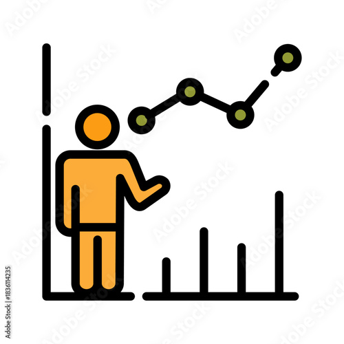 Graph chart filled line color icon. Business Report symbol.