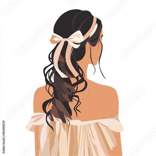 Elegant Woman with Updo Hairstyle and Ribbon.