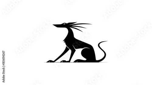 Elegant stylized dog silhouette with spiky mane, minimalist black graphic on white. Modern pet animal illustration.