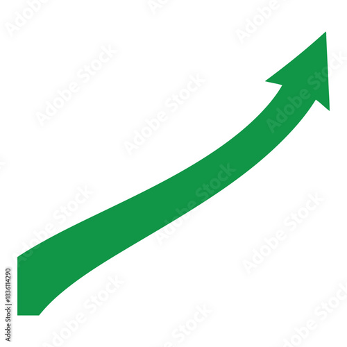 Green arrow pointing upwards indicating growth and progress on a white background