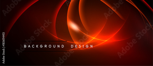 Abstract red design features flowing lines, curves. Dark background enhances glowing effect, modern aesthetic. Text reads background design.
