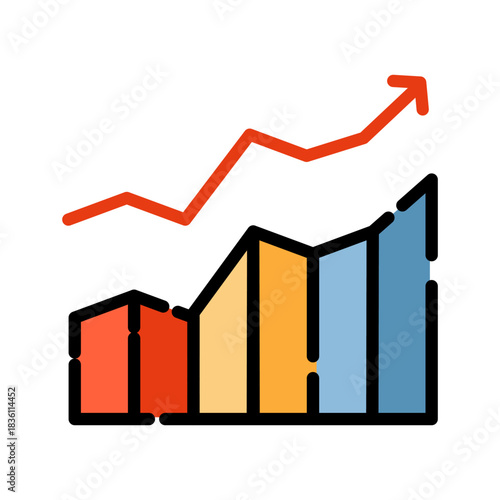 Graph chart filled line color icon. Growth Analysis Symbol.