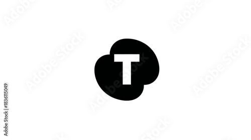 Abstract black capital letter T in an irregular, organic blob shape on a clean white background, simple graphic element