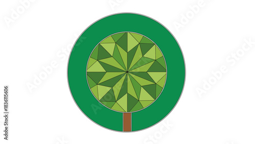 Overhead view of a stylized tree with a green canopy and brown trunk.