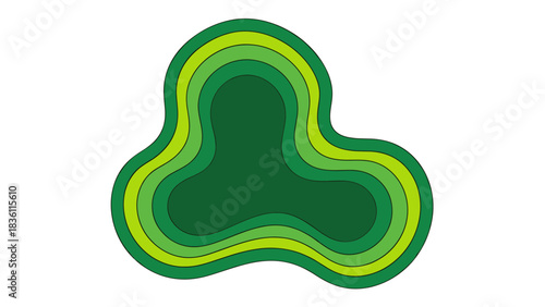 Abstract green shape with layered effect, resembling a stylized clover or organic form.