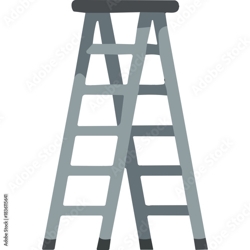 A Gray A Frame Ladder Standing Tall Against A Dark Background Showing Its Steps And Structure Ideal For Home Improvement Or Construction Projects