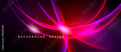 Abstract design features vibrant pink, red hues. Swirling lines radiate from central bright point. Dark background enhances luminosity.