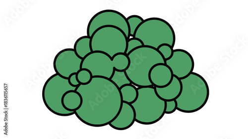 Illustration of a cluster of green circles of varying sizes.