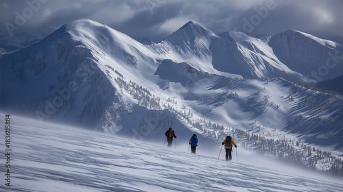 skiers on the top of mountain