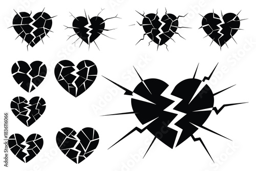 Collection of black broken heart graphic elements heart shape