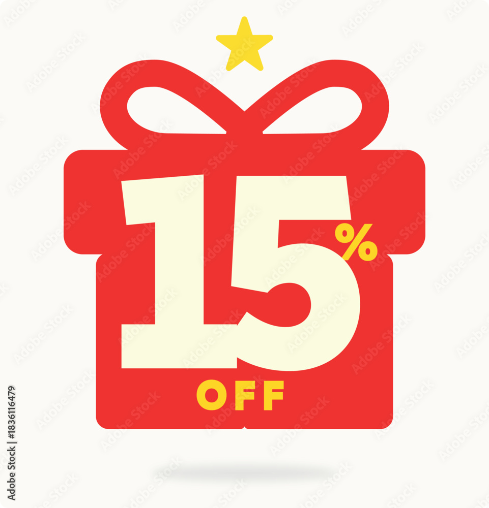 Obraz premium 15% off, Christmas, Santa Claus, happy, New Year, gift, special, celebration, promo, sale, season, offer, tree, party, star, light, annual, date. Vector, icon, set, shape, symbol, sticker