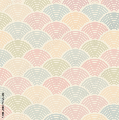 Traditional Japanese wave pattern in soft pastel colors, ideal for backgrounds, packaging, and textile design.