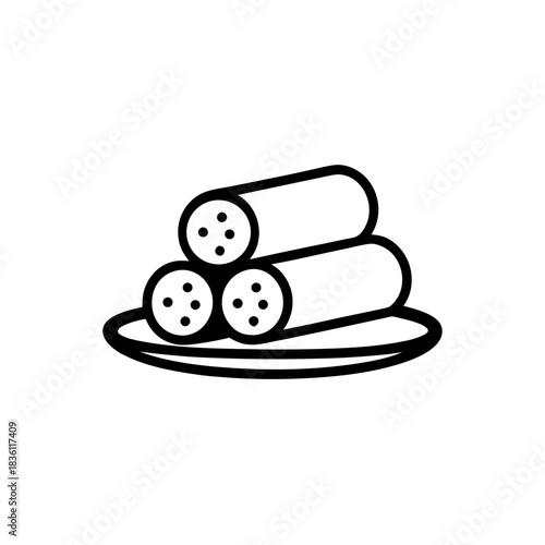 Stack of spring rolls on a plate on transparent background silhouette