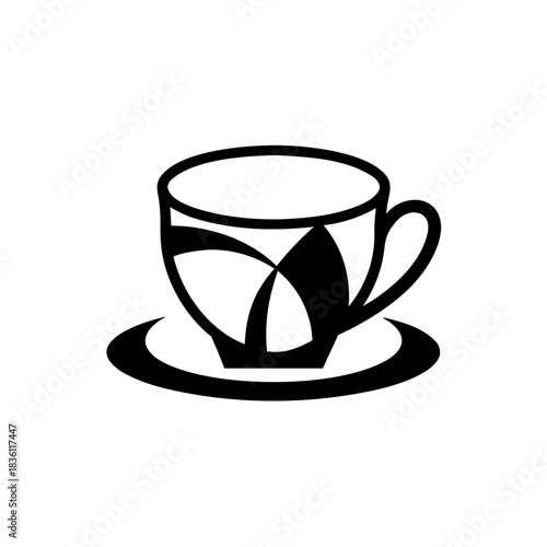 Stylized teacup on a small saucer on transparent background silhouette