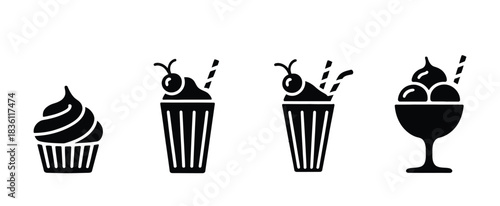 Delightful cupcake and ice cream icons for dessert shops, cafes, and menus