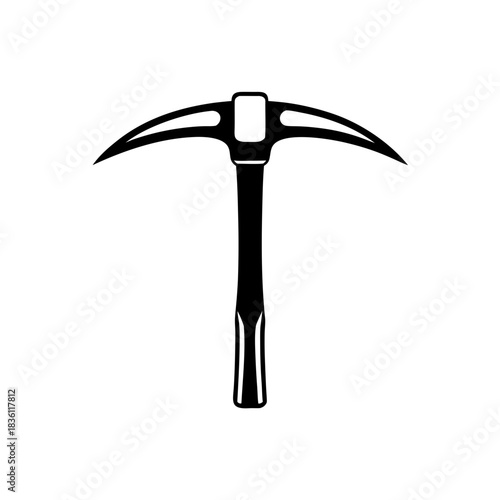 Illustration of a black pickaxe tool on transparent background silhouette