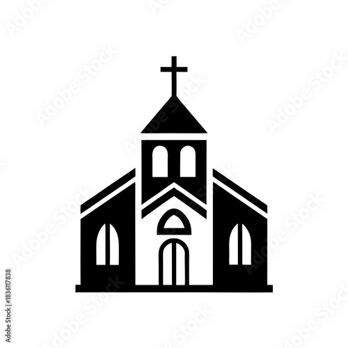 Illustration of a church building on transparent background silhouette