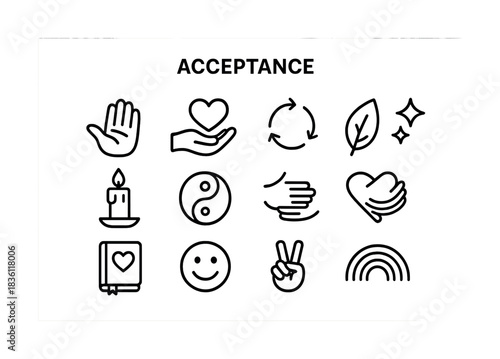 Symbolic icons representing acceptance and positive values in minimalist style