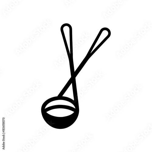 Two ladles crossed kitchen utensil on transparent background silhouette