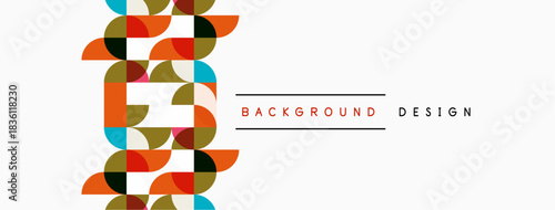 Abstract geometric pattern. Colorful shapes overlap, creating dynamic visual texture. White space provides balance. Simple design elements.