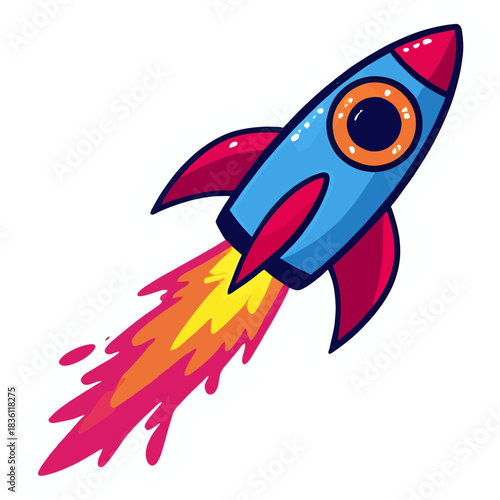 retro rocket ship | rainbow exhaust | vaporwave neon | synthwave sticker | kawaii space illustration | pastel glow | cosmic retro vibes | colorful blast trail | 80s aesthetic | cute sci-fi sticker