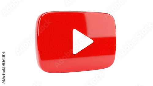 Red YouTube play button PNG isolated on transparent background, social media icon for video content and streaming platforms