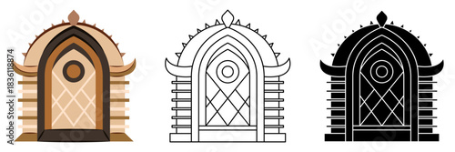Wooden castle doors isolated vector illustration