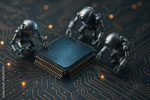 Wallpaper Mural Miniaturroboter arbeiten an Mikrochip Torontodigital.ca