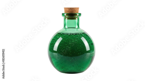 Photos Green potion bottle with cork isolated PNG, magical elixir in glass flask for fa