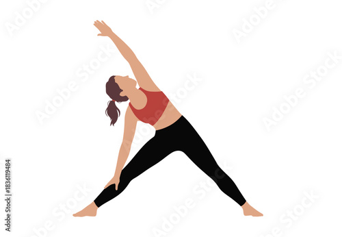 Woman stretching in Triangle Pose achieving peaceful flexibility and balance