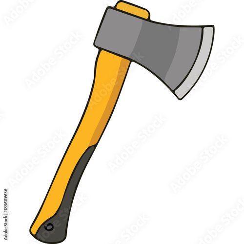 Axe with Yellow Handle and Grey Metal Head Isolated on Black Background Simple Cartoon Style illustration