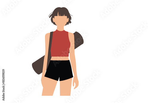 Fit young woman ready for yoga class carrying her mat strap