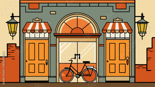 At the entrance to a quaint cafe in Amsterdam, a bicycle rests, embodying the city's iconic charm and leisurely lifestyle amidst its vibrant.