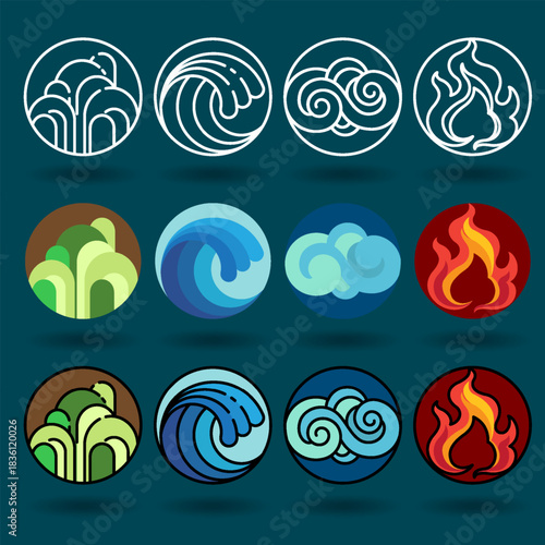 Four element icon set vector and illustration
