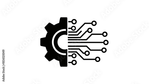 Technology Gear Circuit Icon Illustration – Digital Engineering Automation Symbol