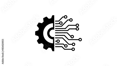 Technology Gear Circuit Icon Illustration – Digital Engineering Automation Symbol